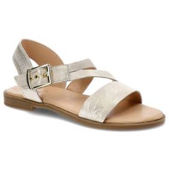 Złote Sandały Lamanti Skórzane Buty Damskie. Żółte sandały Lamanti, bez wzorów, ze skóry, eleganckie, bez obcasa, bez zapięcia. Za 219.00 zł.