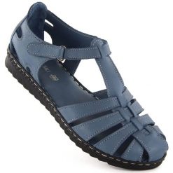 Skórzane sandały damskie pełne ażurowe niebieskie T.Sokolski A88. Niebieskie sandały w ażurowe wzory, z materiału, eleganckie, bez obcasa, bez zapięcia. Za 398.98 zł.