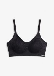 Wyściełowany biustonosz Feel Comfort bez fiszbinów, z koronką. Czarne biustonosze bonprix, bez wzorów, z koronki. Za 32.99 zł.