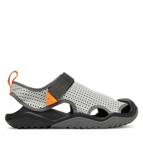 Sandały Crocs. Szare sandały Crocs, bez wzorów, z meshu, bez obcasa, na płaskiej podeszwie, bez zapięcia. Za 219.99 zł.