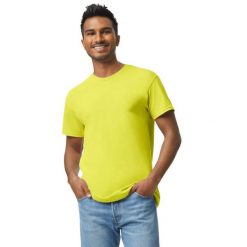 Ciężka Bawełniana Koszulka Unisex Dla Dorosłych. Zielone bluzki GILDAN, xl, bez wzorów, z bawełny, sportowe, bez kołnierzyka, bez ramiączek. Za 37.99 zł.