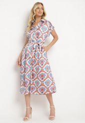 Niebiesko-Pomarańczowa Koszulowa Boho Sukienka z Wiskozą na Guziki z Paskiem Hosofia. Niebieskie sukienki Born2be, na lato, l, bez wzorów, z materiału, boho, bez kołnierzyka, bez ramiączek, midi, koszulowe. Za 109.99 zł.
