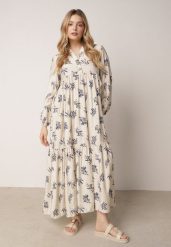 Jasnobeżowa Rozkloszowana Sukienka z Wiskozy z Dekoltem na Guziki Watesa. Brązowe sukienki Born2be, na co dzień, l, bez wzorów, z materiału, boho, bez kołnierzyka, bez ramiączek, maxi, proste. Za 129.99 zł.