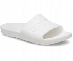Klapki Dla Dorosłych Crocs Slide 210088. Białe klapki Crocs, bez wzorów, z materiału, bez obcasa. Za 139.99 zł.