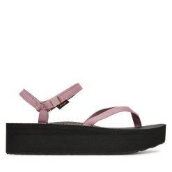 Sandały Teva. Czerwone sandały Teva, bez wzorów, bez obcasa, na koturnie, bez zapięcia. Za 349.99 zł.