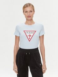 Guess T-Shirt W1YI1B I3Z14 Niebieski Slim Fit. Niebieskie t-shirty Guess, l, z aplikacjami, z bawełny, bez kołnierzyka, bez ramiączek. Za 79.99 zł.