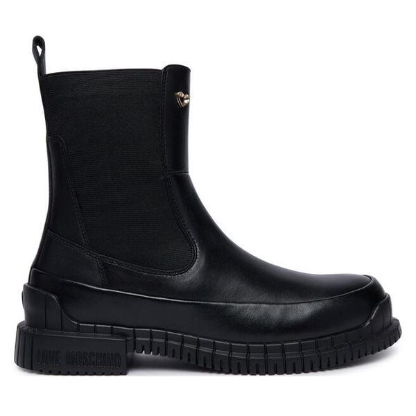 Botki LOVE MOSCHINO. Czarne botki Love Moschino, bez wzorów, bez obcasa, na płaskiej podeszwie, bez zapięcia. Za 949.99 zł.