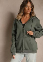 Zielona Bluza Rozpinana z Kapturem z Bawełną Ozdobiona Sznurkami Odiola. Zielone bluzy Renee, m, z aplikacjami, z bawełny, z kapturem. Za 49.99 zł.