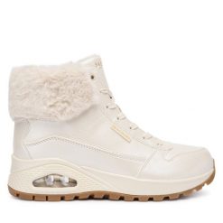 Botki Skechers. Białe botki Skechers, bez wzorów, bez obcasa, na płaskiej podeszwie, bez zapięcia. Za 449.99 zł.