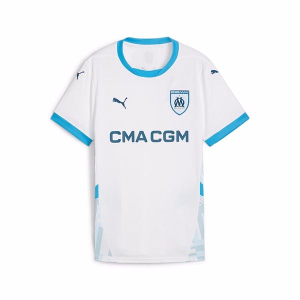 Koszulka domowa dla kobiet OM 2024/25. Białe bluzki Puma, bez wzorów, sportowe, bez kołnierzyka, bez ramiączek. W wyprzedaży za 272.75 zł.