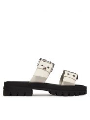 Tommy Jeans Klapki Tjw Buckle Straps Sandal EN02966 Écru. Białe klapki Tommy Jeans, bez wzorów, z jeansu, bez obcasa. Za 409.99 zł.