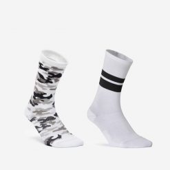 Skarpetki fitness Domyos wysokie. Białe skarpety DOMYOS, bez wzorów, z dzianiny. Za 20.99 zł.