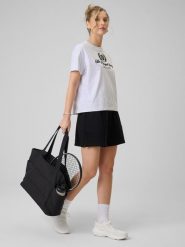 4F Spodenki dresowe damskie - czarne XL. Czarne szorty 4f, bez wzorów, z bawełny, z podwyższonym stanem. Za 99.99 zł.