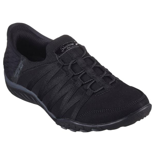 Buty sportowe Sneakersy damskie, Slip-ins: Breathe Easy - Roll With Me. Czarne obuwie sportowe Skechers, z gumy, bez zapięcia, trekkingowe. Za 349.99 zł.