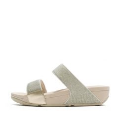 Damskie sandały na koturnie FitFlop Lulu Shimmerglitz. Szare sandały FIT FLOP, bez wzorów, bez obcasa, na koturnie, bez zapięcia. Za 464.00 zł.