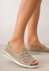 Beżowe Balerinki Ażurowe ze Skóry Naturalnej z Odkrytym Noskiem Amalimeni. Brązowe baleriny Born2be, w ażurowe wzory, z jeansu, bez obcasa. Za 199.99 zł.