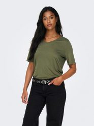 ONLY Koszulka "Elise" w kolorze khaki rozmiar: M. Brązowe bluzki Only, m, bez wzorów, bez kołnierzyka, bez ramiączek. Za 61.89 zł.