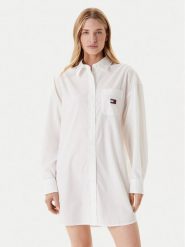 Tommy Jeans Sukienka koszulowa DW0DW21122 Biały Relaxed Fit. Białe sukienki Tommy Jeans, xs, bez wzorów, z bawełny, bez kołnierzyka, bez ramiączek, koszulowe. Za 469.99 zł.