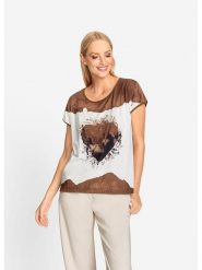 Heine Koszulka w kolorze biało-jasnobrązowym rozmiar: 34. Białe bluzki Heine, bez wzorów, bez kołnierzyka, bez ramiączek. Za 56.99 zł.