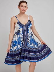 Gisela Sukienka w kolorze granatowo-białym rozmiar: M. Niebieskie sukienki gisela, m, bez wzorów, z wiskozy, bez kołnierzyka, bez ramiączek, midi. Za 109.95 zł.