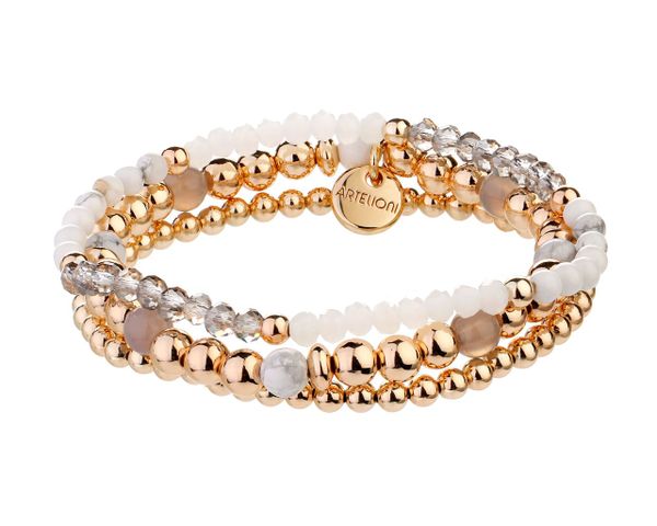 Bransoletka z mosiądzu pozłacana z agatem, howlitem i szklanymi detalami. Bransoletki Artelioni, pozłacane. Za 159.00 zł.