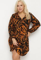Pomarańczowa Pudełkowa Sukienka z Wiskozą w Abstrakcyjny Wzór z Regulowanym Rękawem Norathis. Brązowe sukienki Born2be, na co dzień, plus size, bez wzorów, z tkaniny, klasyczne, bez kołnierzyka, plus size, bez ramiączek, midi. Za 89.99 zł.
