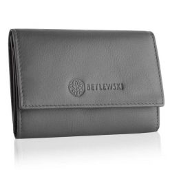 Portfel damski BETLEWSKI BPD-SS-17 SZARY. Szare portfele Betlewski, bez wzorów, ze skóry. Za 139.99 zł.
