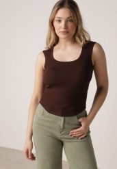 Brązowy Dopasowany Top Bez Rękawów z Wiskozy z Kwadratowym Dekoltem Madu. Brązowe topy Born2be, m, bez wzorów, z jeansu, bez kołnierzyka, bez ramiączek. Za 59.99 zł.