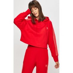 Adidas Originals - Bluza. Czerwone bluzy Adidas Originals, z aplikacjami, z bawełny, z kapturem. Za 199.90 zł.