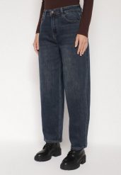 Niebieskie Szerokie Jeansy Mom Fit z Wysokim Stanem Delennia. Niebieskie jeansy Born2be, l, bez wzorów, z podwyższonym stanem. Za 119.99 zł.