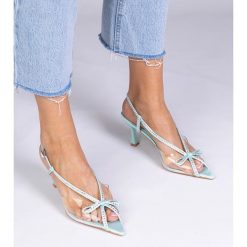 Zielone przezroczyste sandały na szpilce z cyrkoniami. Zielone sandały bez wzorów, z tworzywa sztucznego, eleganckie, bez obcasa, na szpilce, bez zapięcia. Za 78.90 zł.