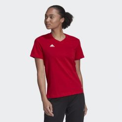 Koszulka piłkarska damska Adidas Entrada 22 Jersey. Czerwone bluzki Adidas, s, bez wzorów, z bawełny, sportowe, bez kołnierzyka, bez ramiączek. Za 69.88 zł.