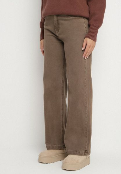 Brązowe Bawełniane Jeansy o Szerokim Kroju z Wysokim Stanem Amandrie. Brązowe jeansy Born2be, m, bez wzorów, z podwyższonym stanem. Za 109.99 zł.