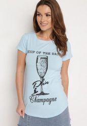 Jasnoniebieski Klasyczny T-shirt z Bawełny Ozdobiony Nadrukiem Getantia. Niebieskie t-shirty Born2be, l, bez wzorów, z bawełny, bez kołnierzyka, bez ramiączek. Za 34.99 zł.