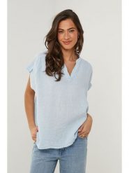 Le Monde du Lin Lniana koszulka w kolorze błękitnym rozmiar: 38/40. Niebieskie bluzki Le Monde du Lin, bez wzorów, ze lnu, klasyczne, bez kołnierzyka, bez ramiączek. Za 122.67 zł.