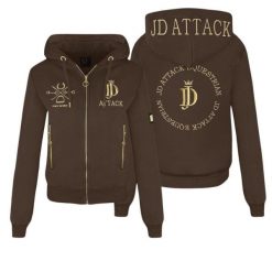Bluza z zamkiem JD ATTACK Harriet. Brązowe bluzy JD ATTACK, l, bez wzorów, z bawełny, bez kaptura. Za 229.00 zł.