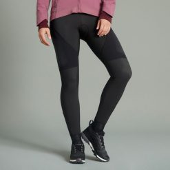 Spodnie rowerowe MTB damskie Rockrider zimowe. Czarne spodnie sportowe ROCKRIDER, na zimę, l, bez wzorów, z elastanu, rowerowe. Za 199.99 zł.