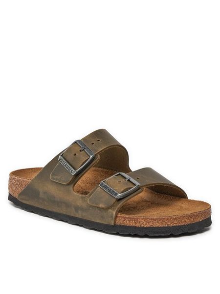 Birkenstock Klapki Arizona 1027039 Khaki. Brązowe klapki Birkenstock, bez wzorów, ze skóry, bez obcasa. Za 379.99 zł.