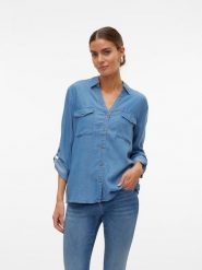 Vero Moda Bluzka w kolorze niebieskim rozmiar: M. Niebieskie bluzki Vero Moda, m, bez wzorów, z lyocellu, bez kołnierzyka, bez ramiączek. Za 126.75 zł.