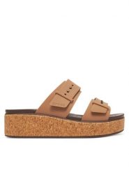 Crocs Klapki Brooklyn Cork Buckle 211252 Beżowy. Brązowe klapki Crocs, bez wzorów, z tworzywa sztucznego, bez obcasa. Za 199.99 zł.