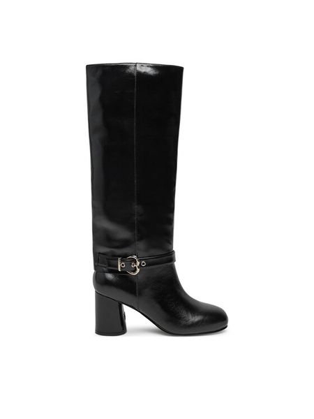 PINKO Kozaki Cindy 14 SD0129 P043 Czarny. Czarne kozaki Pinko, ze skóry, bez obcasa, na słupku, bez zapięcia. Za 1,109.00 zł.