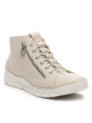 Rieker Botki 55048-60 Beżowy. Brązowe botki Rieker, bez wzorów, z materiału, bez obcasa, na płaskiej podeszwie, bez zapięcia. Za 349.99 zł.