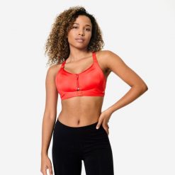 Stanik sportowy Decathlon. Czerwone bielizna sportowa DECATHLON, m, bez wzorów, z materiału. W wyprzedaży za 119.99 zł.