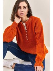 Bianco Lucci Sweter w kolorze pomarańczowym rozmiar: onesize. Pomarańczowe swetry Bianco Lucci, bez wzorów, bez ramiączek. Za 73.93 zł.