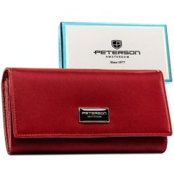 Czerwony portfel damski ze skóry naturalnej i ekologicznej zamykany zatrzaskiem PTN PS122-HNL Peterson. Czerwone portfele Peterson, bez wzorów, ze skóry. Za 129.99 zł.