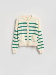 Bawełniany kardigan w paski - zielony. Zielone kardigany Reserved, l, bez wzorów, z bawełny. Za 199.99 zł.