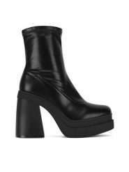 DeeZee Botki KX2311501 Czarny. Czarne botki DeeZee, bez wzorów, z materiału, bez obcasa, na słupku, bez zapięcia. Za 229.99 zł.