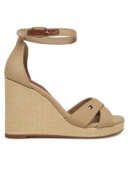Tommy Hilfiger Sandały Flag High Wedge Espad Crisscross FW0FW08661 Beżowy. Brązowe sandały TOMMY HILFIGER, bez wzorów, z materiału, bez obcasa, na koturnie, bez zapięcia. Za 359.99 zł.