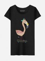 WOOOP Koszulka "Flamingo Skater" w kolorze czarnym rozmiar: XXL. Czarne bluzki Wooop, xxl, bez wzorów, z bawełny, bez kołnierzyka, bez ramiączek. Za 56.99 zł.