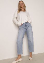 Niebieskie Jeansy Mom Fit z Bawełną Przed Kostkę z Wysokim Stanem Andrele. Niebieskie jeansy Born2be, l, bez wzorów, z podwyższonym stanem. Za 119.99 zł.